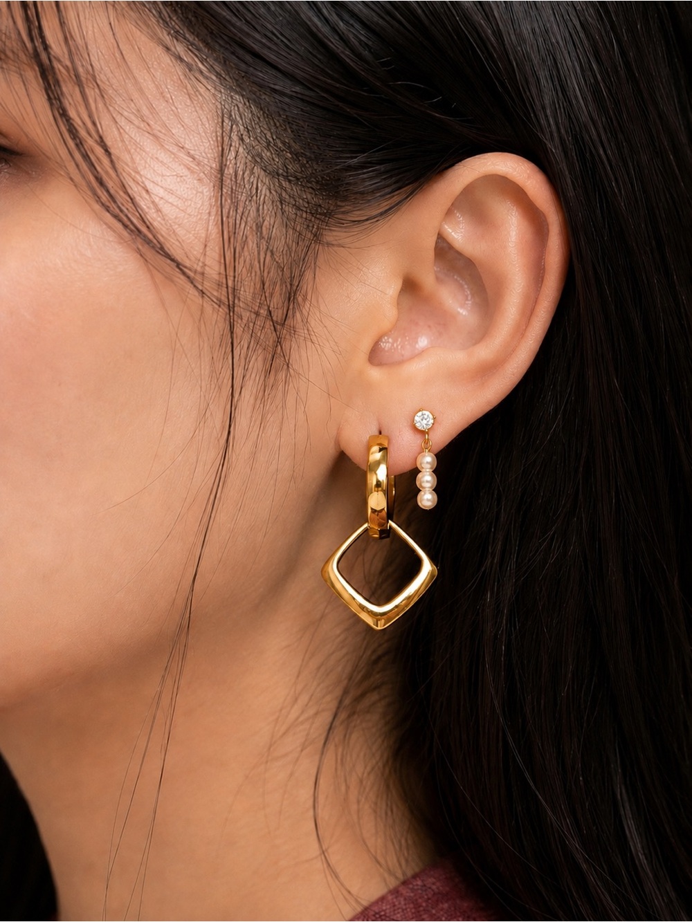 #144 Stainless Steel Low Allergy Golden Stud Earrings